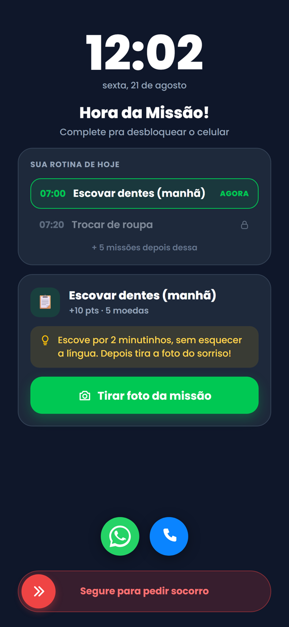 Tela de bloqueio: Hora da Missão