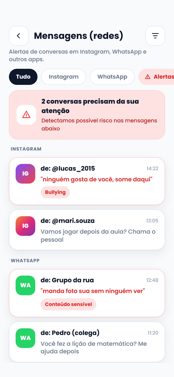 Alertas nas mensagens