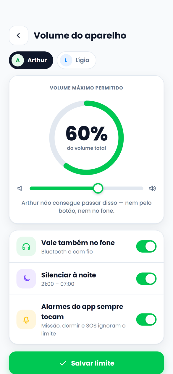 Volume do aparelho